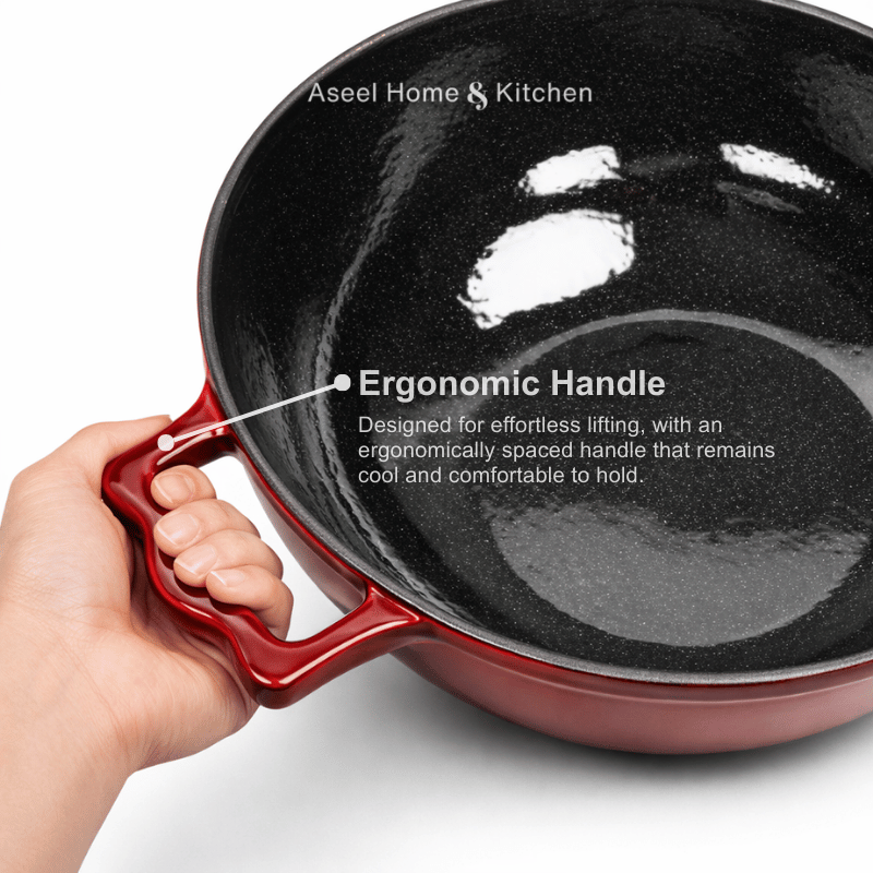 Burgundy Enamelled Cast Iron Casserole Pot with Lid