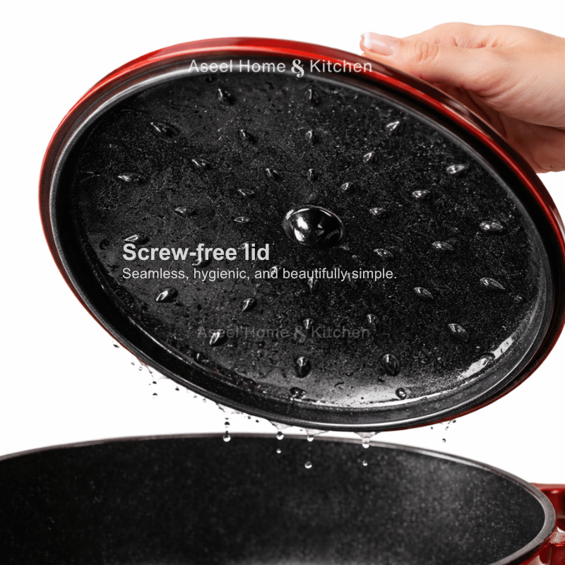 Burgundy Enamelled Cast Iron Casserole Pot with Lid