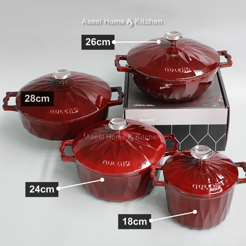 Burgundy Enamelled Cast Iron Casserole Pot with Lid