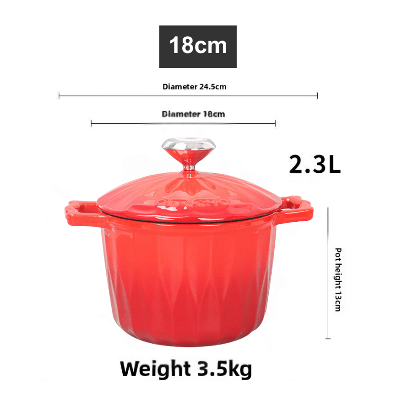 Chinese Red Enamelled Cast Iron Casserole Pot with Lid