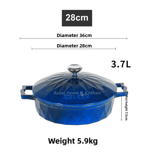 Royal Blue Enamelled Cast Iron Casserole Pot with Lid