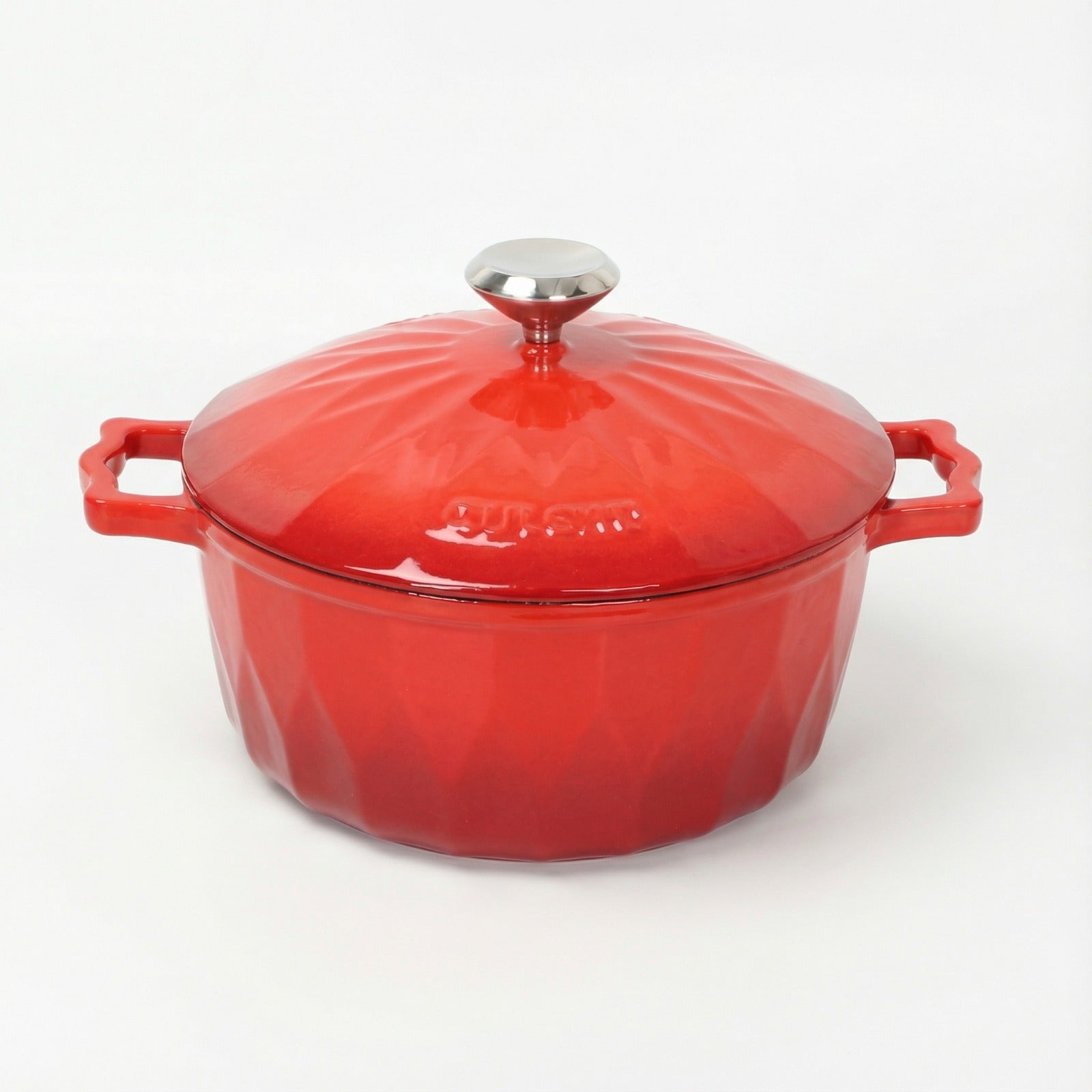 Chinese Red Enamelled Cast Iron Casserole Pot with Lid