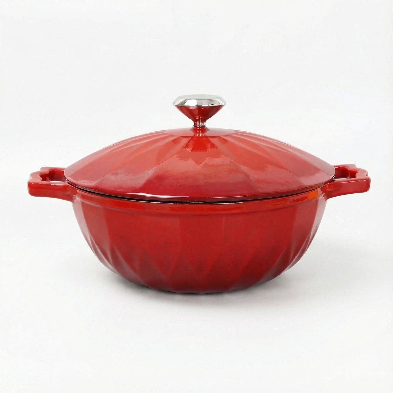 Chinese Red Enamelled Cast Iron Casserole Pot with Lid