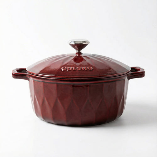 Burgundy Enamelled Cast Iron Casserole Pot with Lid