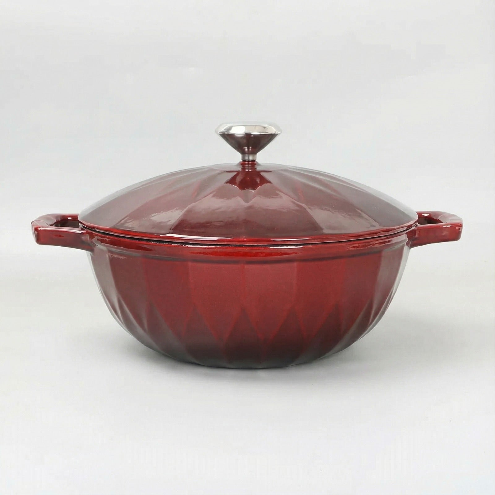 Burgundy Enamelled Cast Iron Casserole Pot with Lid