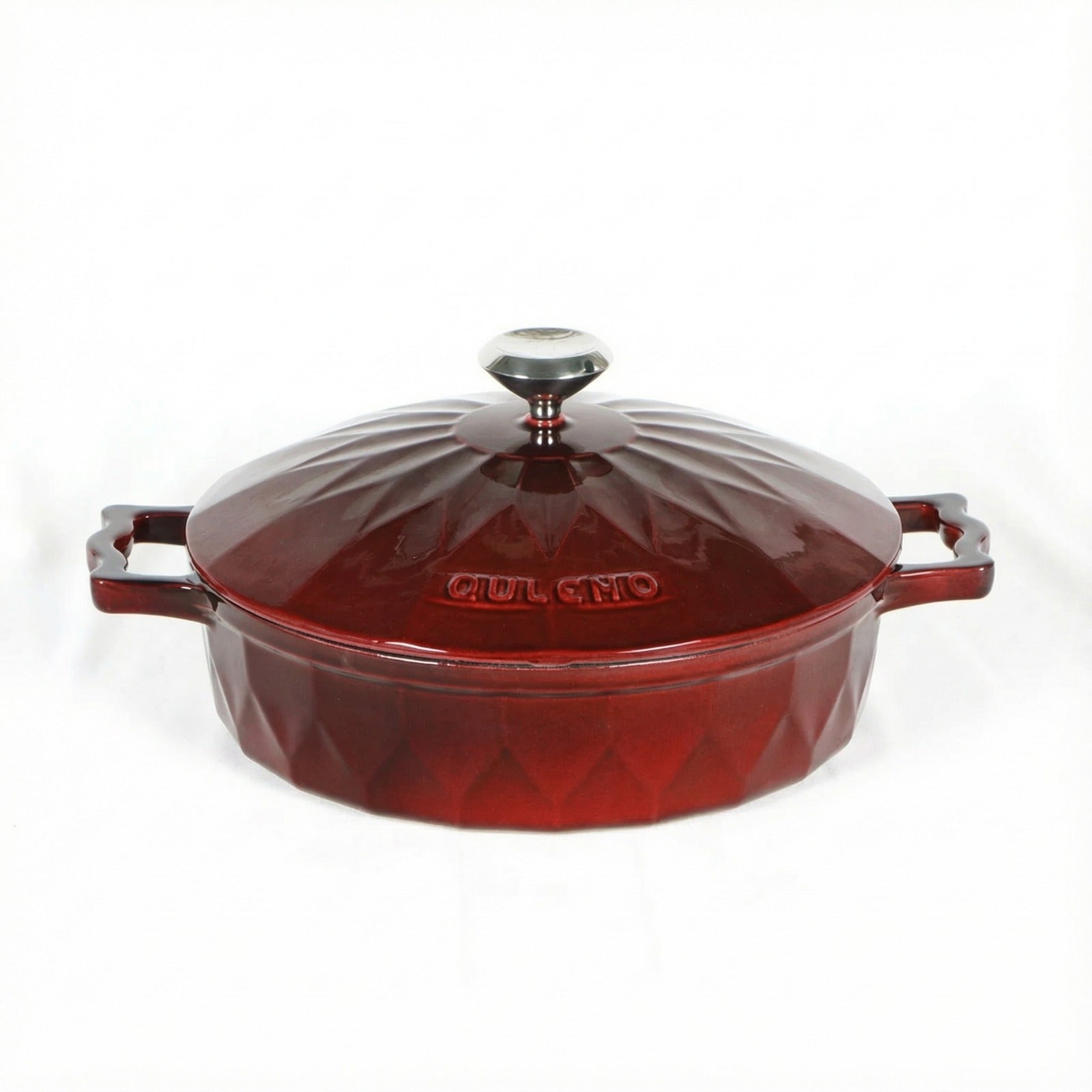 Burgundy Enamelled Cast Iron Casserole Pot with Lid